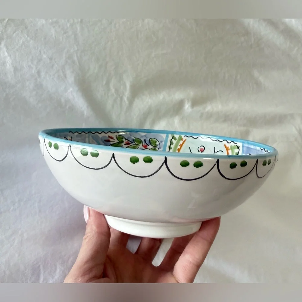 Art Pottery Bowl | Signed Sevilla Cruz | Blue Orange Floral Glazed | 7”